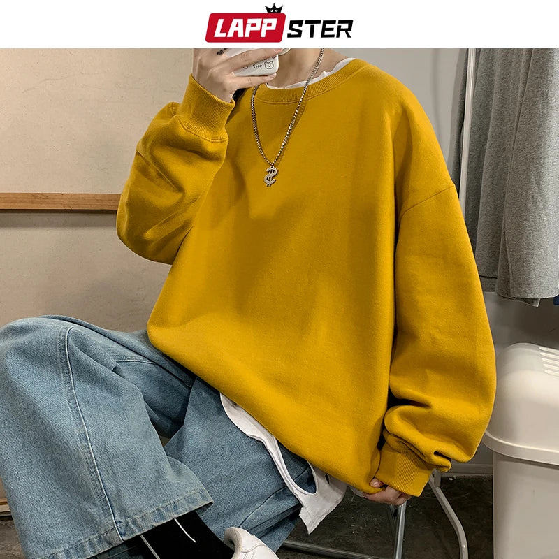 LAPPSTER Men Solid 7 Colors Harajuku Hoodies 2023 Mens Autumn Korean Fashions Oversized Sweatshirts Japanese Streetwear Clothes