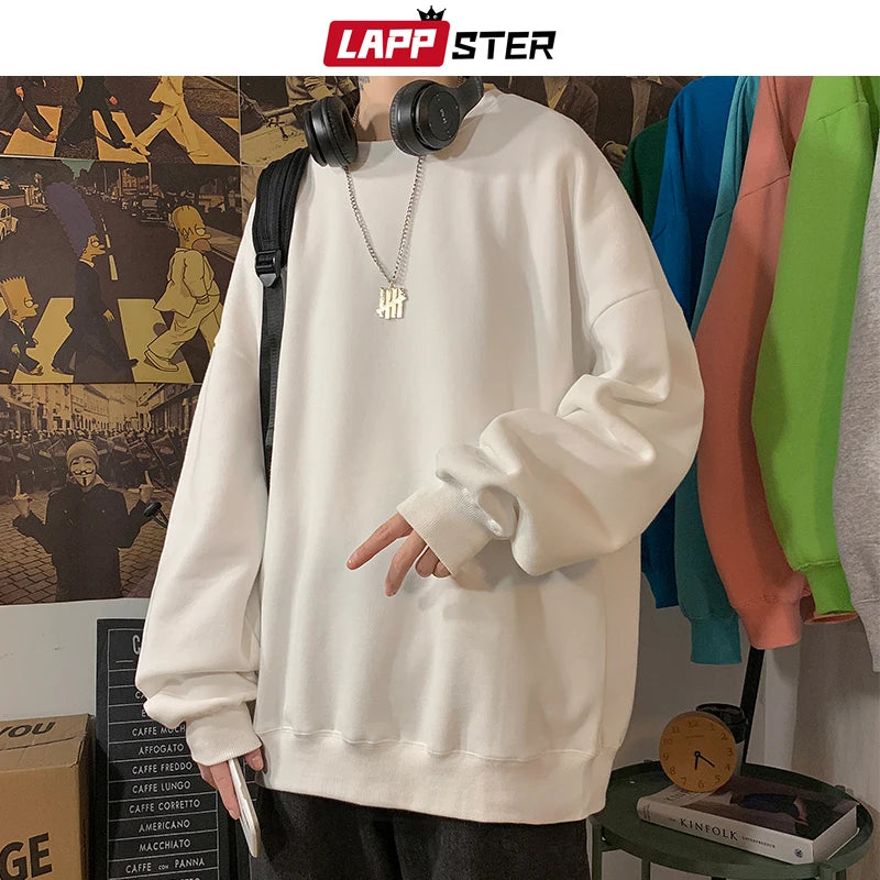 LAPPSTER Men Solid 7 Colors Harajuku Hoodies 2023 Mens Autumn Korean Fashions Oversized Sweatshirts Japanese Streetwear Clothes