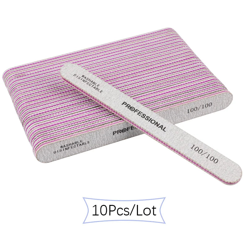 5Pcs/10Pcs Straight Professional Nail File 100/180 Nail Manicure Buffer Sets For Manicure Double Sided Sandpaper Polishing Tools