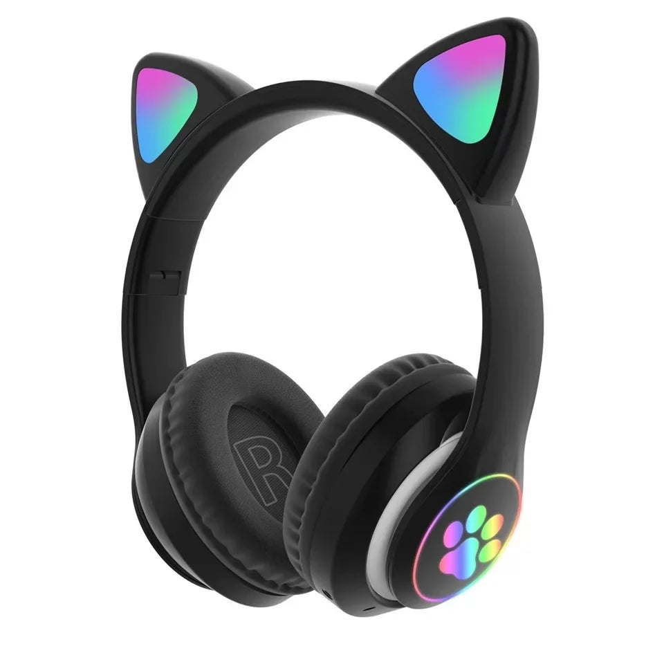 Flash Light Cat Ears Headphones Wireless With MIC Control LED Kid Girl Stereo Cute Music Helmet Bluetooth Phone Headset Earphone