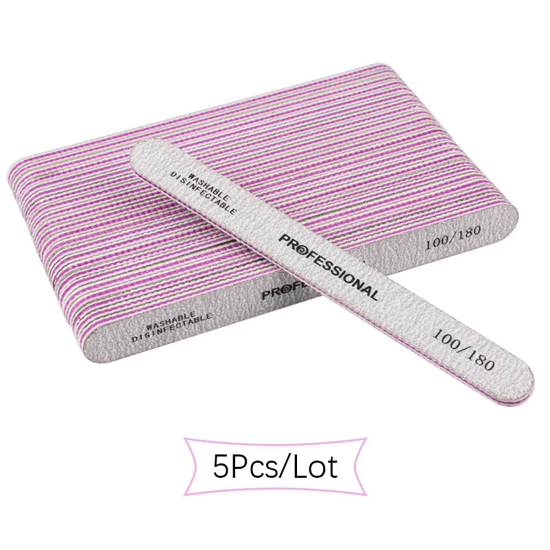 5Pcs/10Pcs Straight Professional Nail File 100/180 Nail Manicure Buffer Sets For Manicure Double Sided Sandpaper Polishing Tools