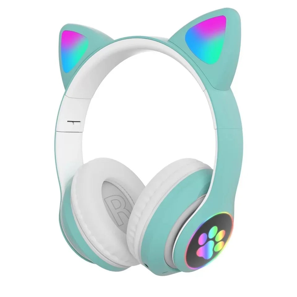 Flash Light Cat Ears Headphones Wireless With MIC Control LED Kid Girl Stereo Cute Music Helmet Bluetooth Phone Headset Earphone