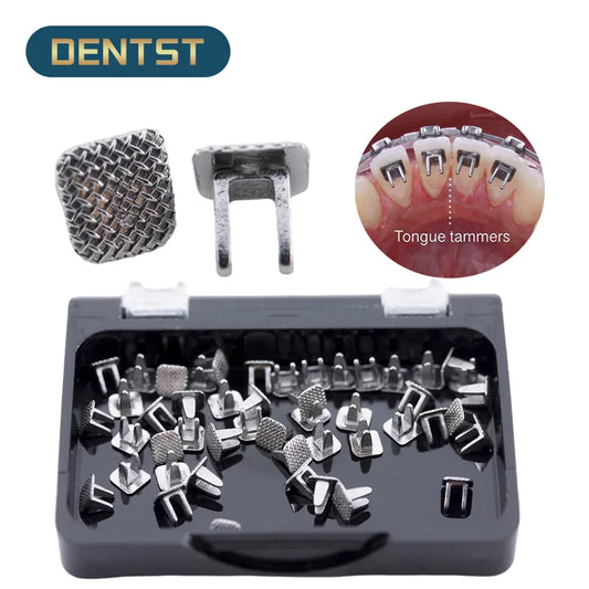 Dentst 50pcs Dental Orthodontic Tongue Tamer Lingual spikes Bondable Hinge Tongue Habit Bite Turbos Correction Button Bracket