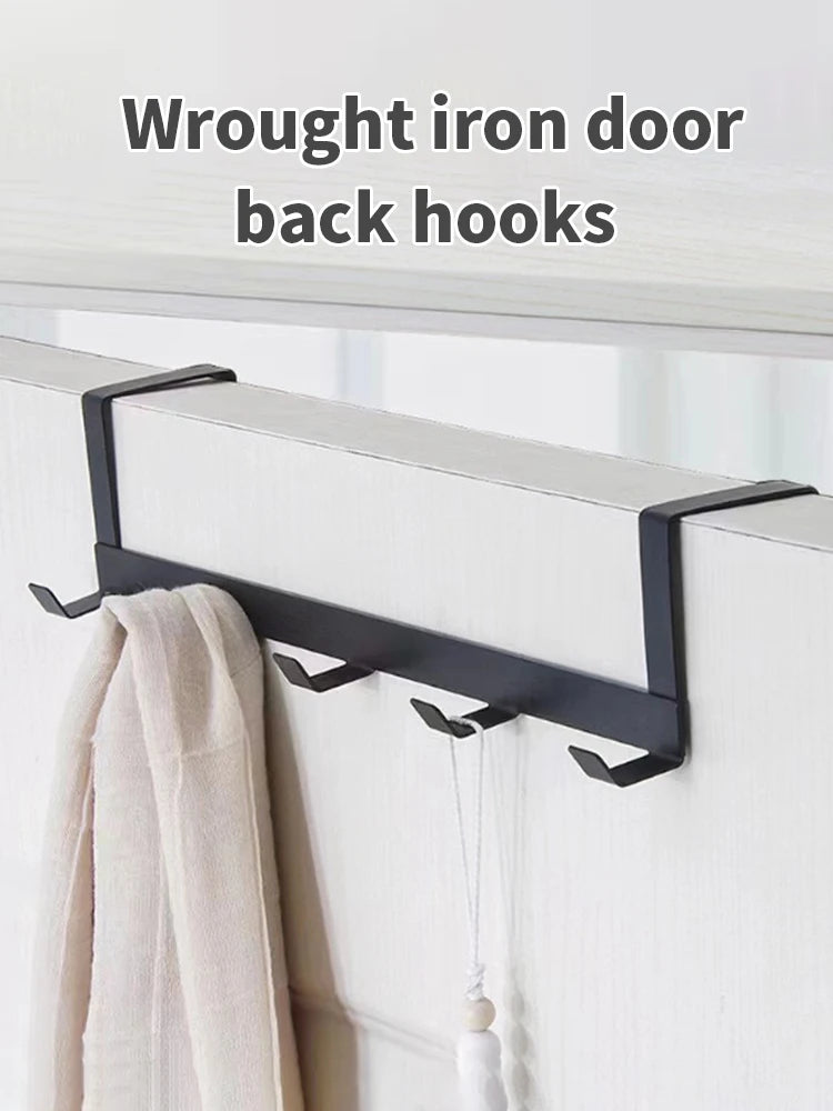 Household Iron Door Back Hook With No Punching Or Marking, Back Style 5-Link Hook, Multifunctional Clothes And Hats Storage Rack