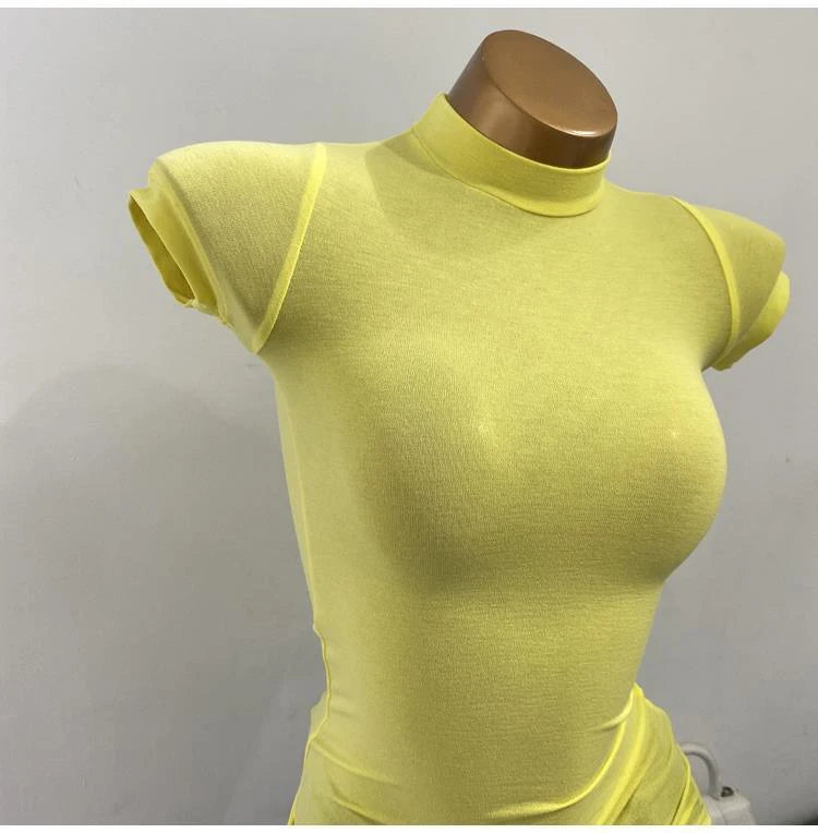 Half-high Collar T-shirt korean Transparent Short-sleeved Slim-fit Elastic Solid Inner Bottoming Shirt Sexy Big Chest T-shirt