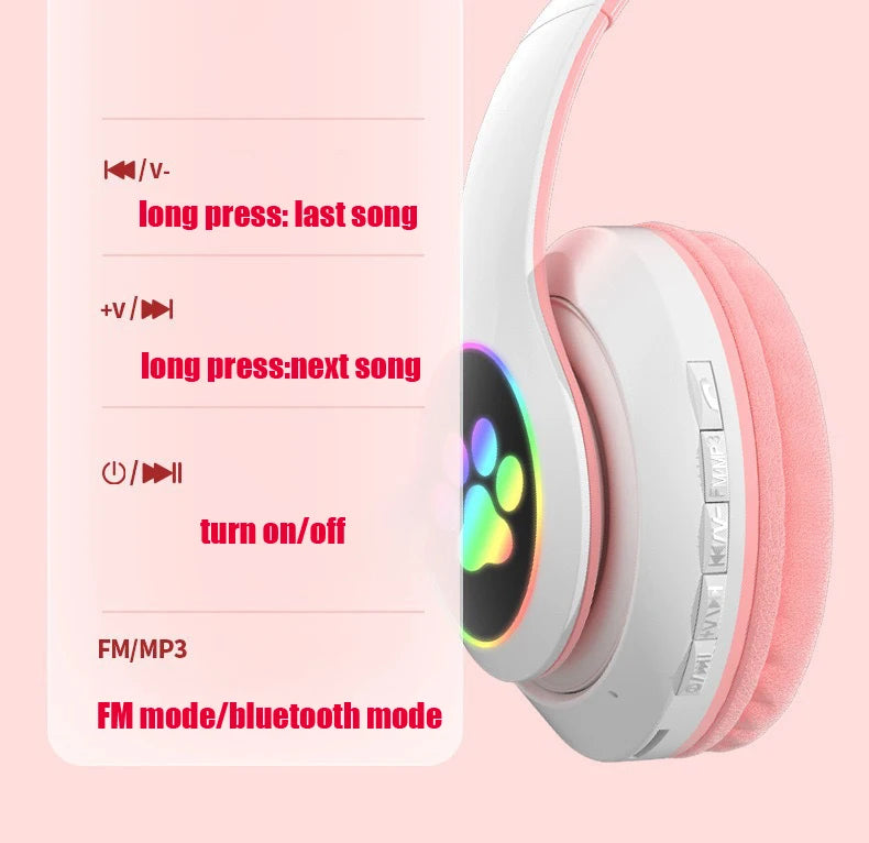 Flash Light Cat Ears Headphones Wireless With MIC Control LED Kid Girl Stereo Cute Music Helmet Bluetooth Phone Headset Earphone