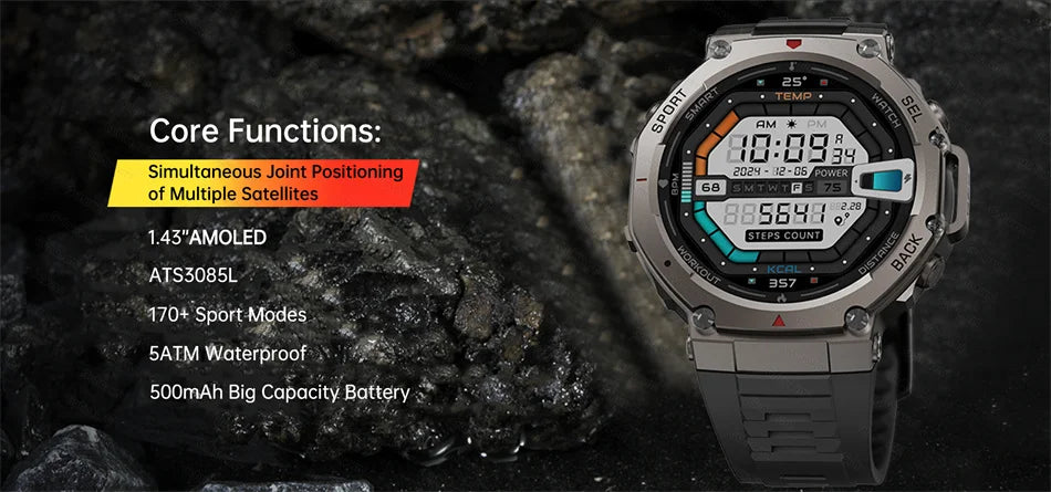 New GPS Smart Watch 1.43” HD AMOLED Display Built-in GPS Bluetooth Calls Waterproof swim Compass GPS Sports Smartwatch for Men