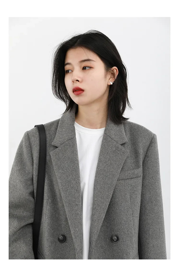 CHIC VEN Autumn Winter Women Coats Wool Blend All-match Mid-length Blazer Women's Woolen Overcoat Female Fashion Clothing 2023