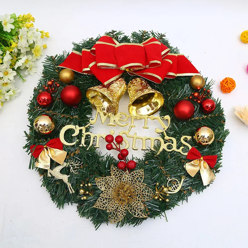 30*30cm Christmas Wreath, Artificial Red Berries Pine Cones Hanging Xmas Garland Ornament For Wall Window Door Christmas Pendant