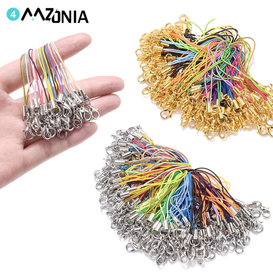 10/50pcs Colorful Nylon Cord Golden Lobster Clasp Lanyard Cords With Keychain Connector DIY Charms Toys Keyring Bag Accessories