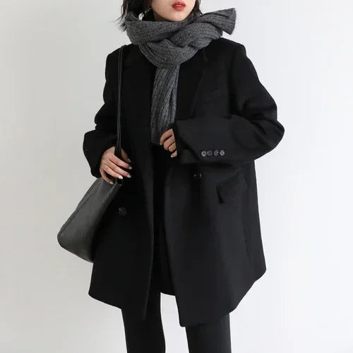 CHIC VEN Autumn Winter Women Coats Wool Blend All-match Mid-length Blazer Women's Woolen Overcoat Female Fashion Clothing 2023