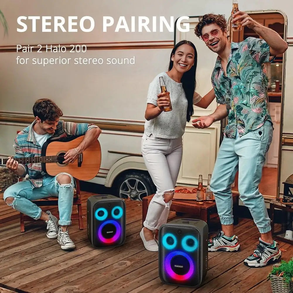 Tronsmart Halo 200 Karaoke Party Speaker 120W with 2 Wireless Microphones, Syncs Audio across 100+ Speakers, 3 Way Sound System