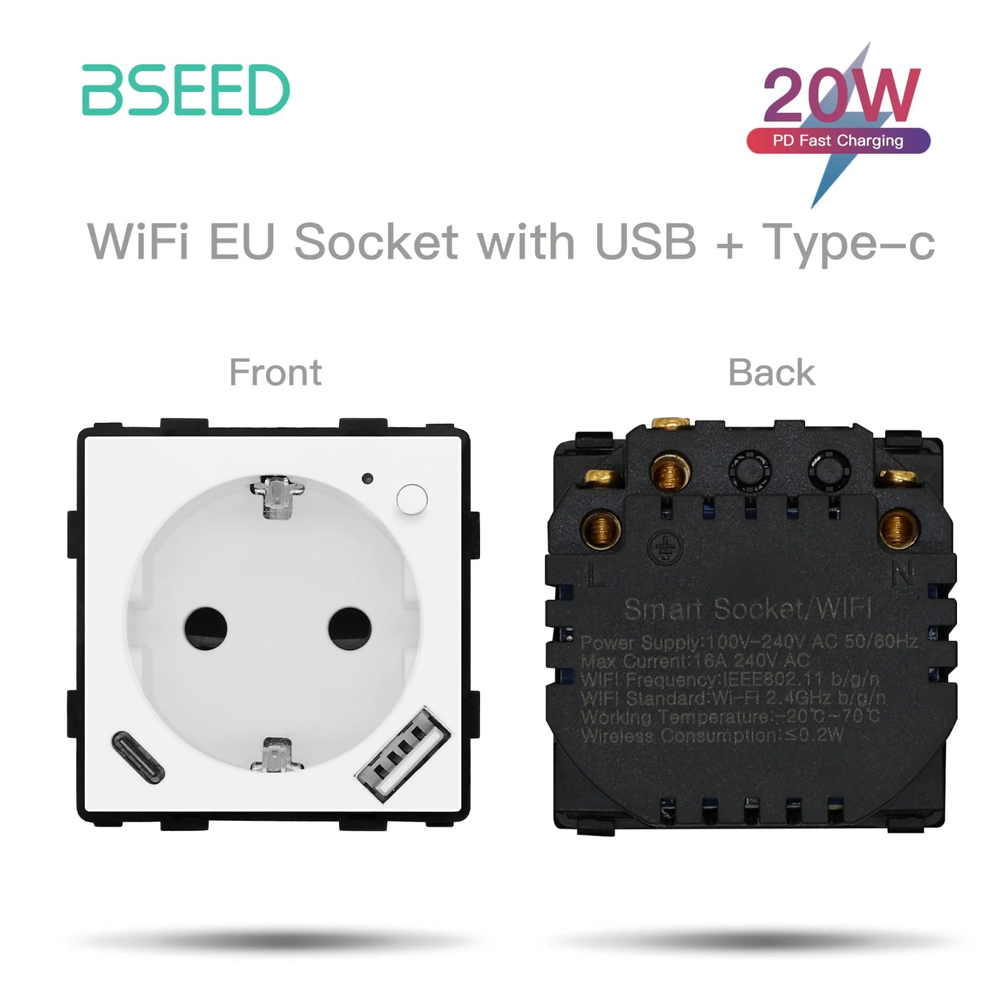 Bseed EU Standard The Base Of Wifi Touch Switch Function 1/2/3Gang  AC110~240V APP Control Wall Light Switch Without Glass Panel