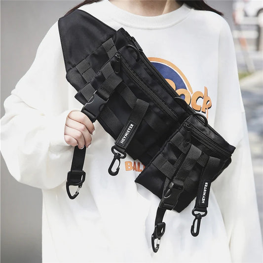 2024 Hip Hop Streetwear Unisex Waist Bags Casual Travel Chest Pack Removable Pockets High Quality Waterproof Nylon Crossbody Bag