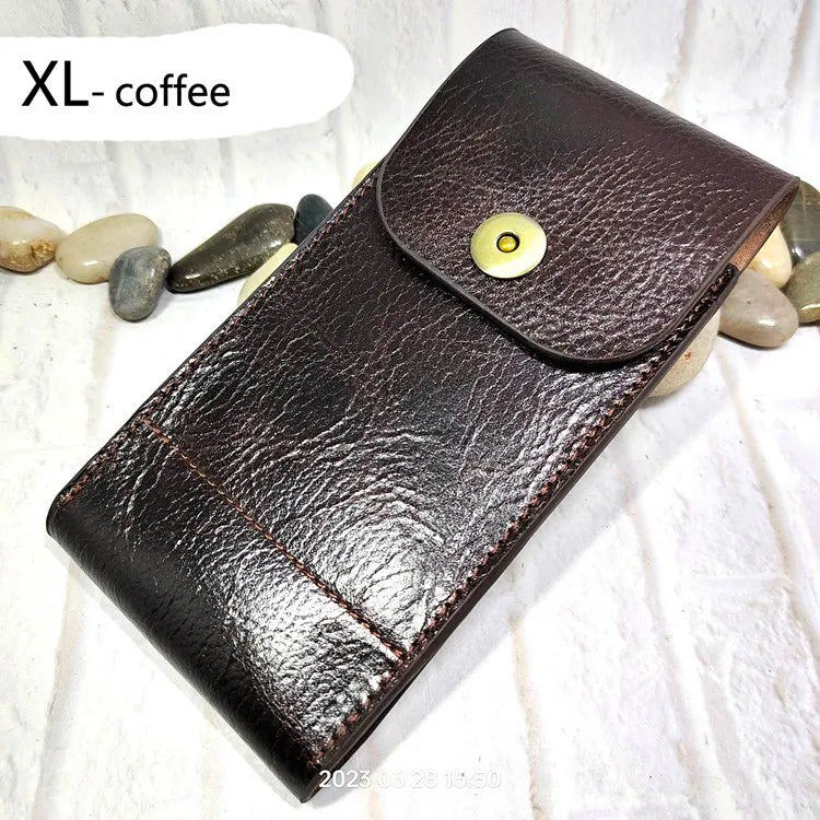 Mobile Phone Waist Bag Holster Genuine Leather Phone Sheath  Universal Belt Pouch Pack Men's 2102DK