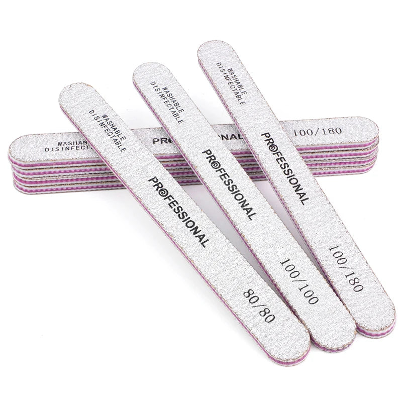 5Pcs/10Pcs Straight Professional Nail File 100/180 Nail Manicure Buffer Sets For Manicure Double Sided Sandpaper Polishing Tools