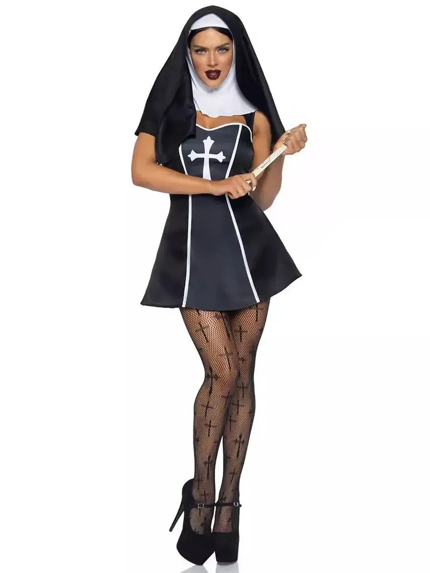 Adult Nun Costume Women Nun Sister Dress Sexy Bad Habit Outift Missionary Nun Cosplay Halloween Fancy Dress