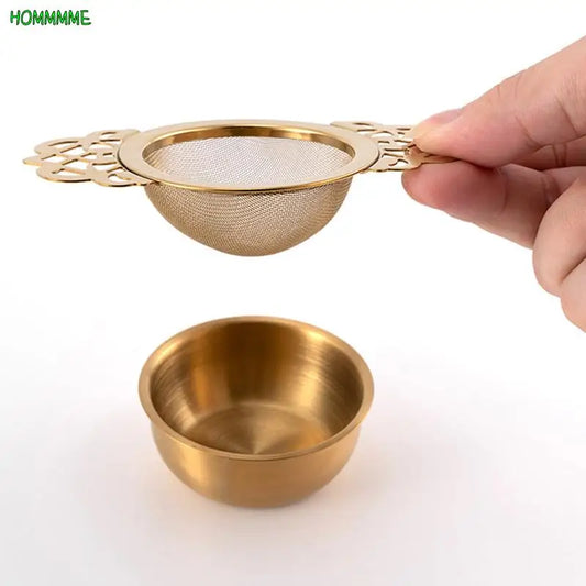 Double Ear Spice Infuser Filter Loose Leaf With Drip Bowl Tea Strainer Tea With Double Wing Handles Stainless Steel Kitchen Tool