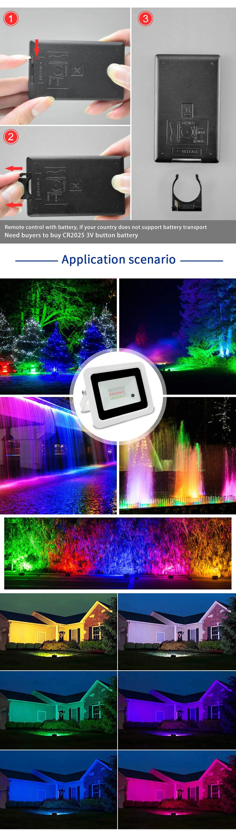 RGB Led Flood Light 100W 50W 30W 20W IP68 Waterproof Outdoor Led RGB Spotlight Reflector Lamps Landscape Lighting