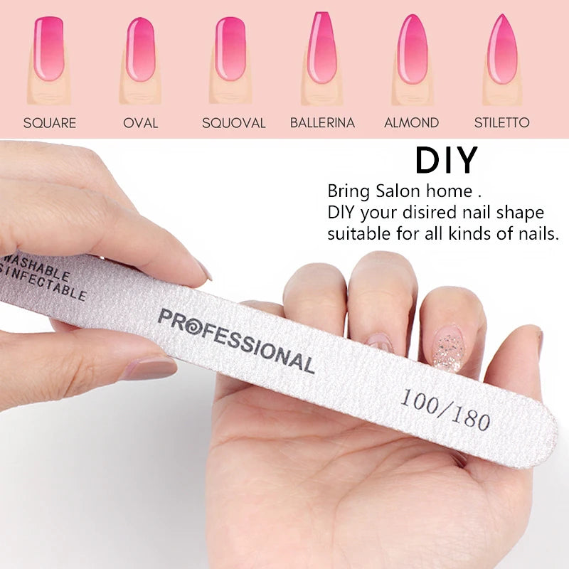 5Pcs/10Pcs Straight Professional Nail File 100/180 Nail Manicure Buffer Sets For Manicure Double Sided Sandpaper Polishing Tools