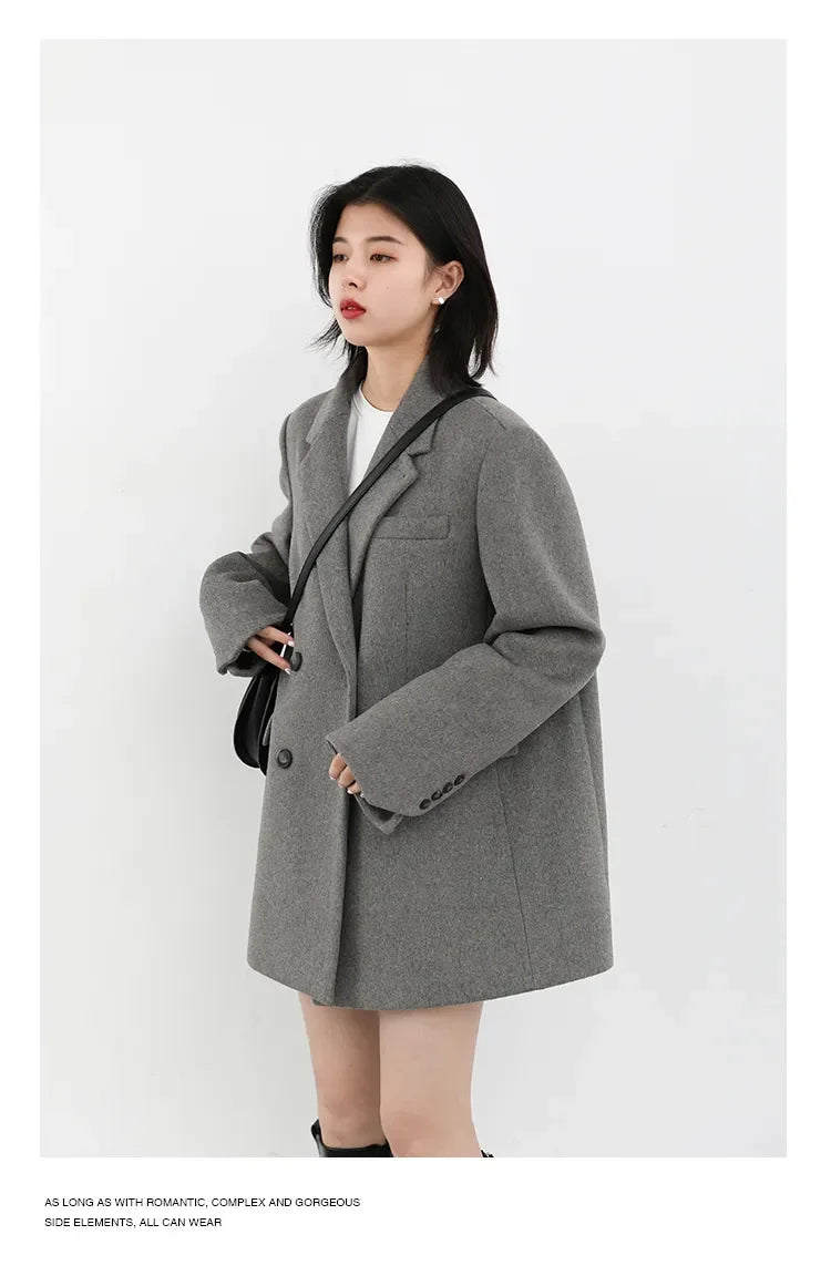 CHIC VEN Autumn Winter Women Coats Wool Blend All-match Mid-length Blazer Women's Woolen Overcoat Female Fashion Clothing 2023