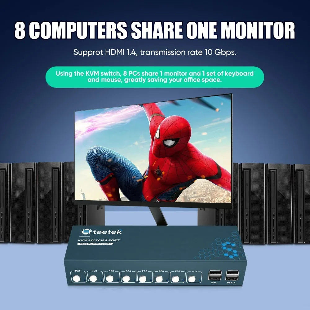 4K@30Hz  8 Port HDMI KVM Switch 8 Port with Cables Rack Mount  Support  EDID for Windows Linux Mac Debian Ubuntu USB2.0