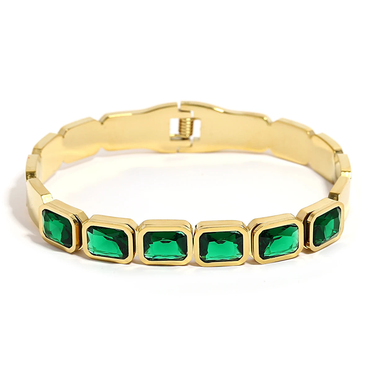 Flashbuy Trendy Chic Green Zircon Stainless Steel Bangle Bracelets for Women Charm Texture Simple Gold Color Accessories