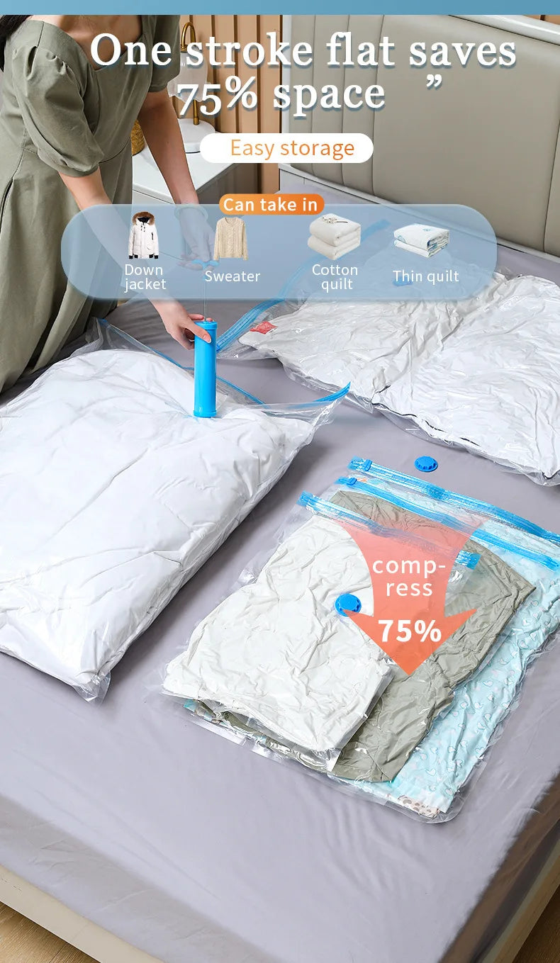 3/5PCS Vacuum Storage Bags For Clothes,Bedding,Space Saving Bags Storage Vacuum Seal Packet,Folding Compressed Organizer Bag