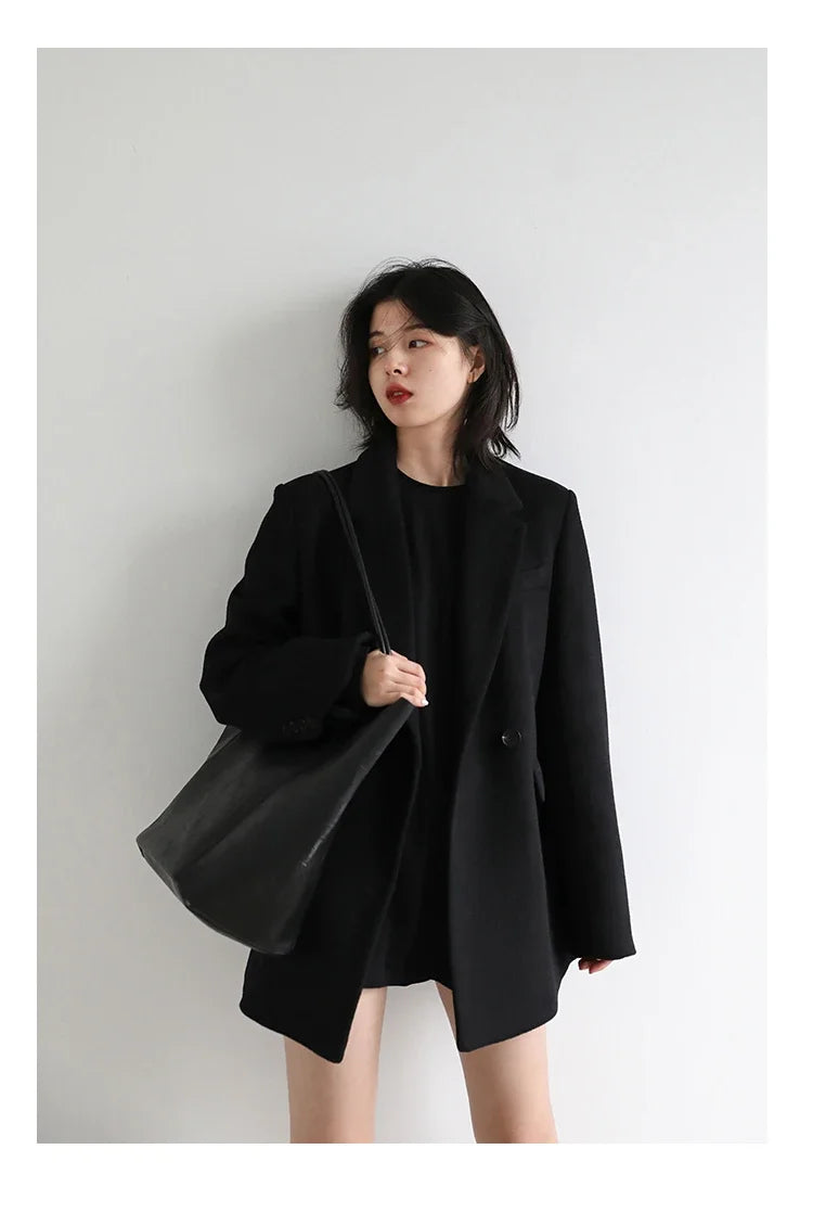 CHIC VEN Autumn Winter Women Coats Wool Blend All-match Mid-length Blazer Women's Woolen Overcoat Female Fashion Clothing 2023