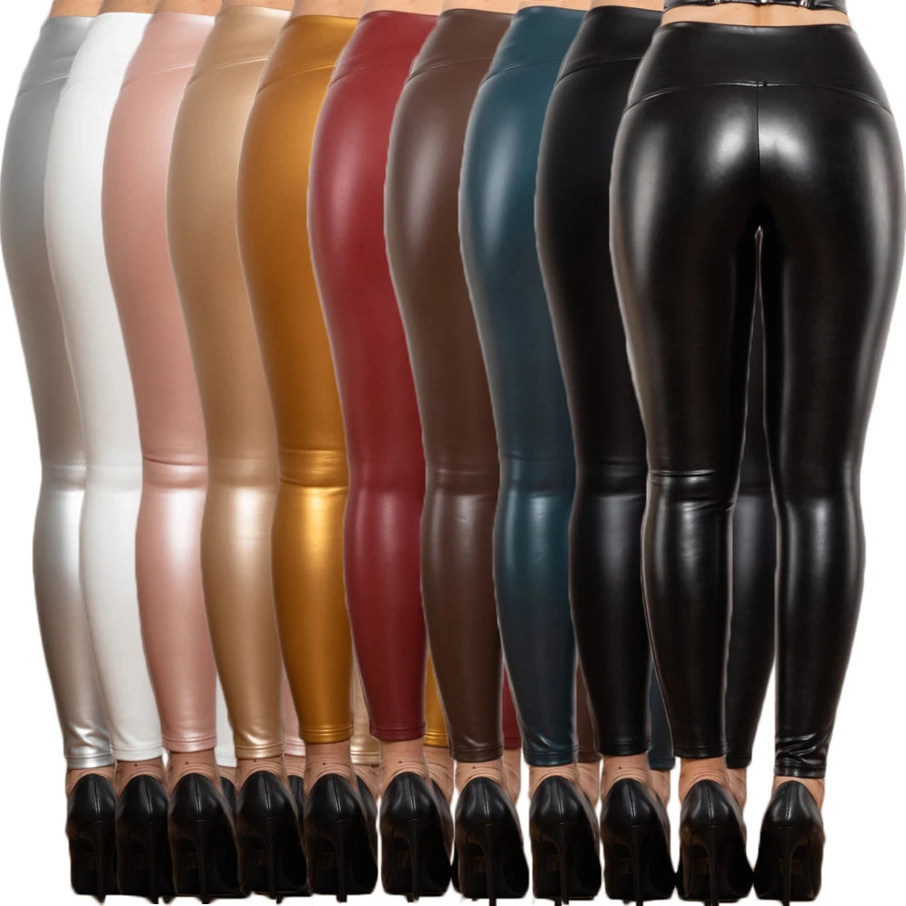 Shascullfites Melody Regular High Waist Leather Leggings Faux Leather Trousers Skinny Pants with 10 Colors Available