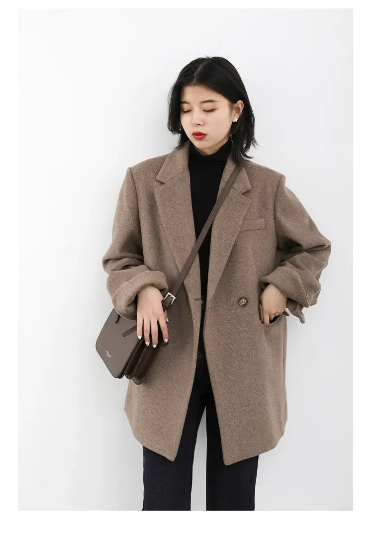 CHIC VEN Autumn Winter Women Coats Wool Blend All-match Mid-length Blazer Women's Woolen Overcoat Female Fashion Clothing 2023