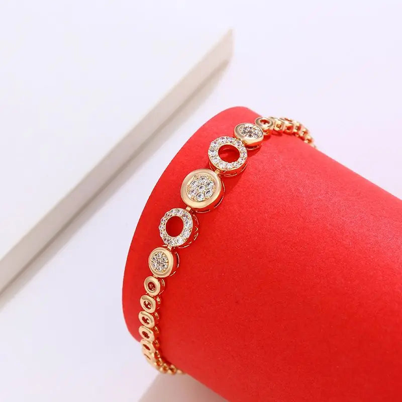 MxGxFam (17cm+2cm ) Lucky Circle Zircon Bracelets For Women Fashion Jewelry AAA+ Gold Color