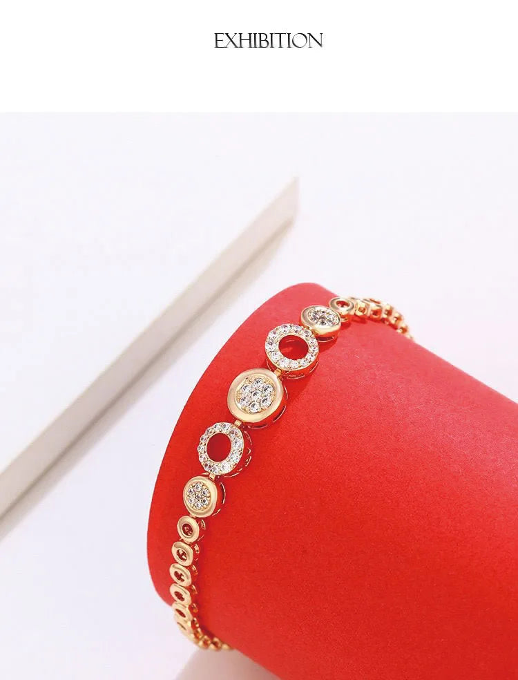 MxGxFam (17cm+2cm ) Lucky Circle Zircon Bracelets For Women Fashion Jewelry AAA+ Gold Color