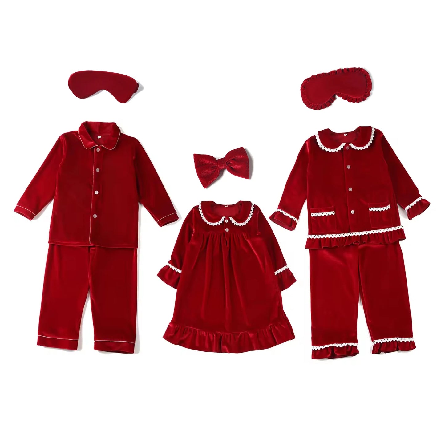 Christmas pyjamas kids girls boys children pajamas sibling matching set wholesale eye mask bow hairpin accessories