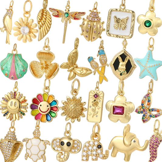 Cute Butterfly Flower Charms Gold Color Animals Elephant Bird Dijes Diy Earring Necklace Bracelet Keychain Sea Accessories