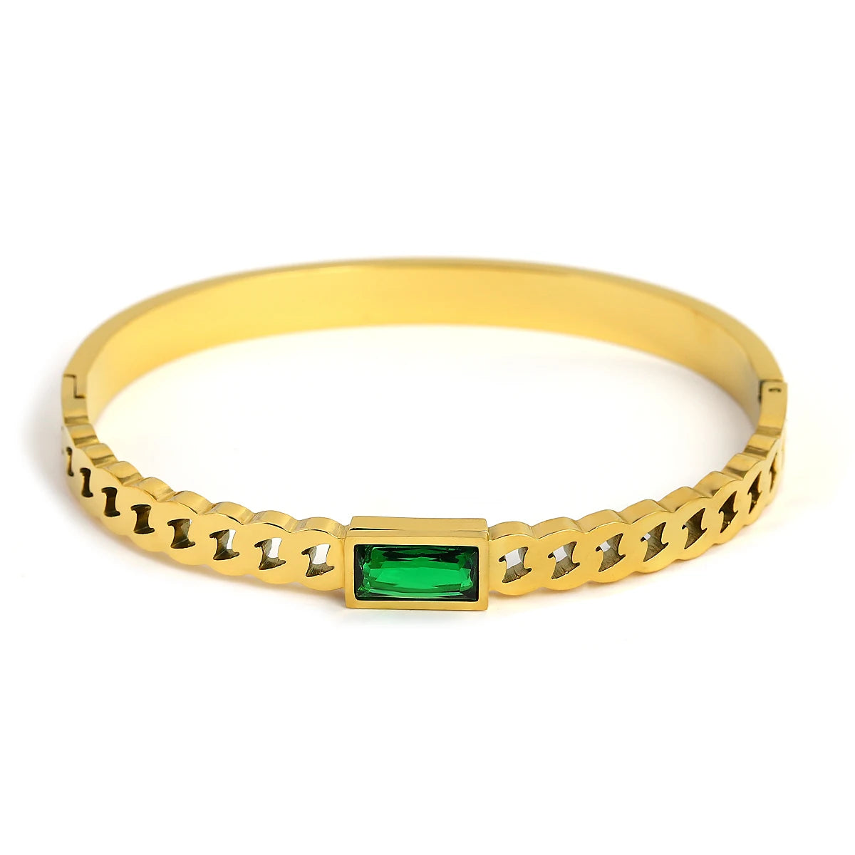 Flashbuy Trendy Chic Green Zircon Stainless Steel Bangle Bracelets for Women Charm Texture Simple Gold Color Accessories