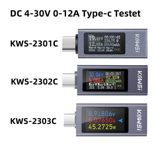 2303C Type-C Current Voltage Capacity Phone USB Tester DC 4-30V 0-12A Power Meter Tester PD Mobile Power Detector Battery Test