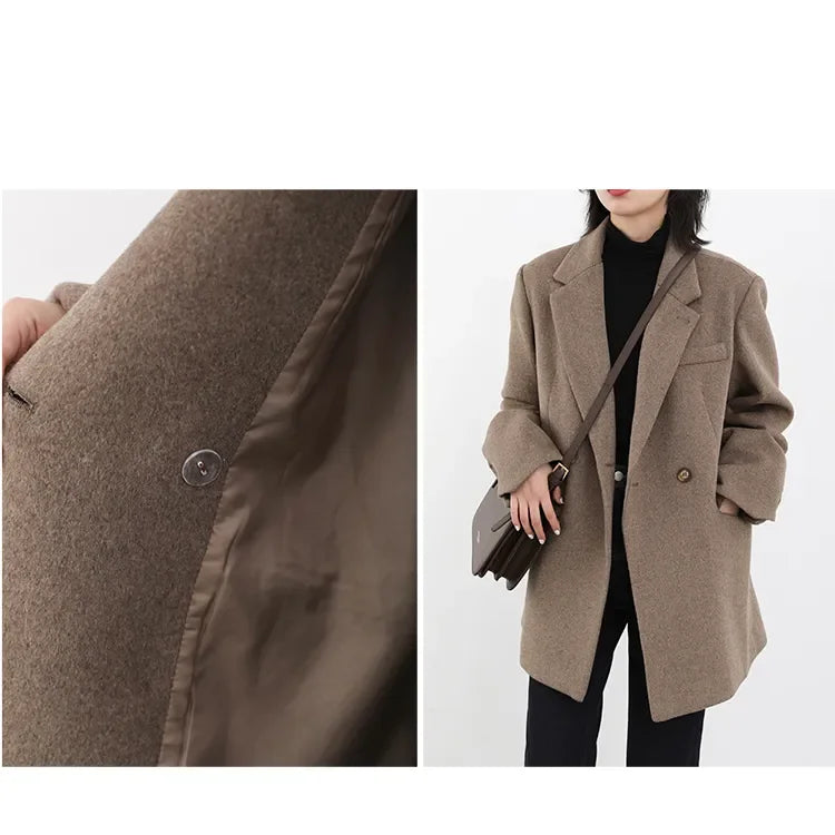 CHIC VEN Autumn Winter Women Coats Wool Blend All-match Mid-length Blazer Women's Woolen Overcoat Female Fashion Clothing 2023