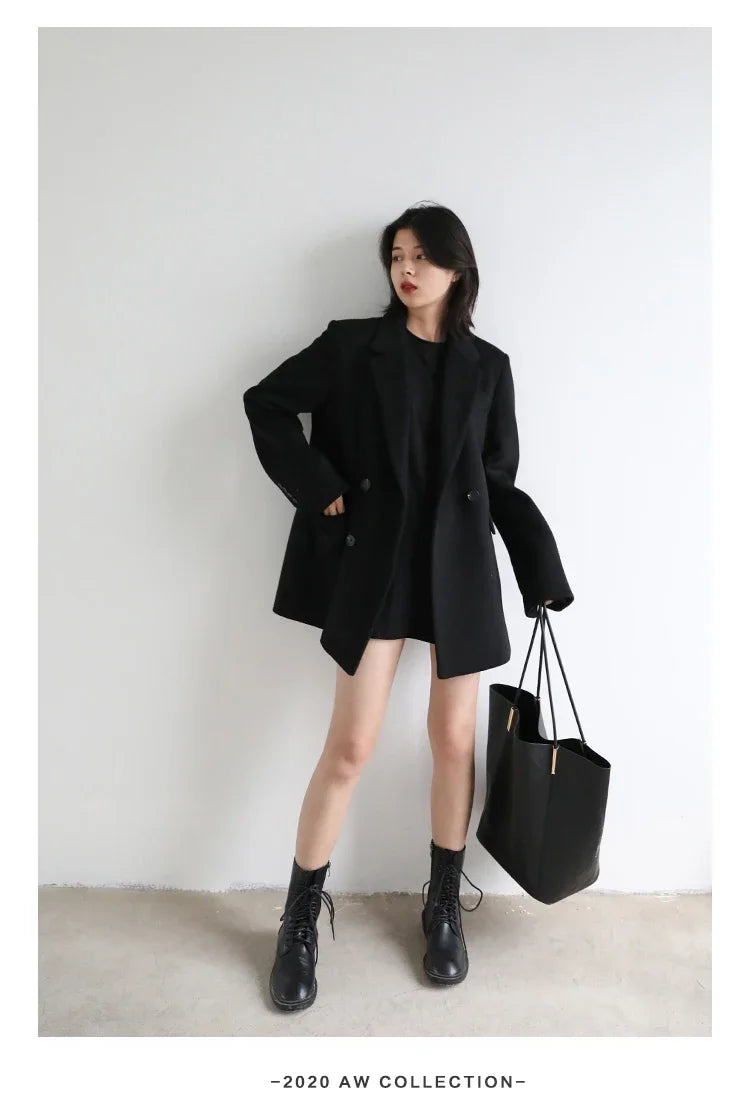 CHIC VEN Autumn Winter Women Coats Wool Blend All-match Mid-length Blazer Women's Woolen Overcoat Female Fashion Clothing 2023