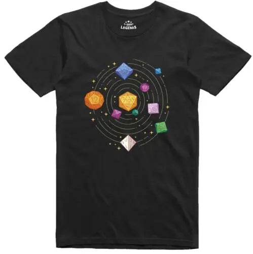 Men Geek T Shirt RPG Polyhedral Dice Solar System Funny Standard Fit Top