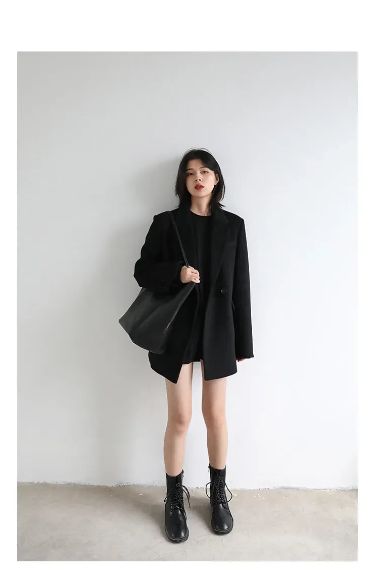 CHIC VEN Autumn Winter Women Coats Wool Blend All-match Mid-length Blazer Women's Woolen Overcoat Female Fashion Clothing 2023