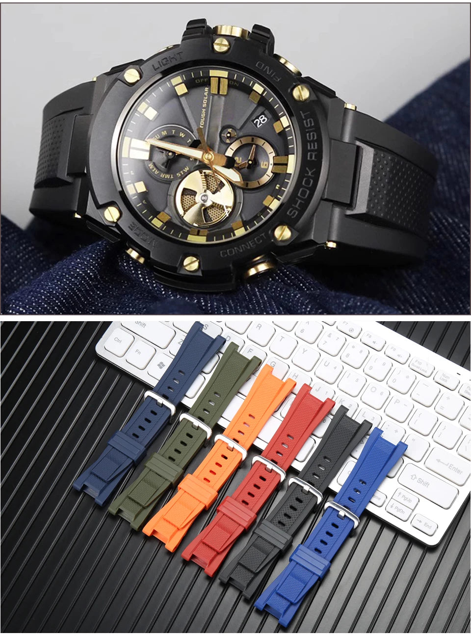 Rubber Strap Suitable for Casio G-Shock GST-B100 W300 210 400G S130 S330 Men's Resin Watch Band Waterproof Watch Accessories