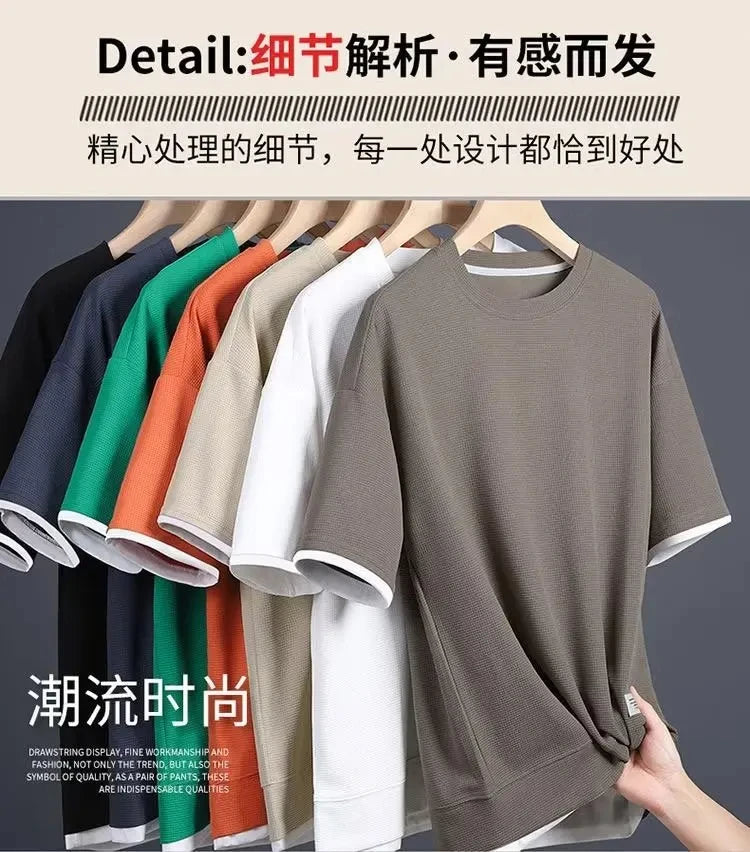 Summer fashion short-sleeved casual crew neck T-shirt + shorts two-piece men's breathable fast drying jogging basketball sports