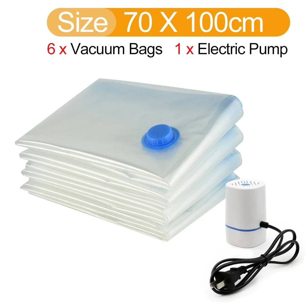 7 Sizes Reusable Vacuum Bags with Pump Cover Vacuum Compression Sealer Bag Space Saving for Clothes Storing Large Container