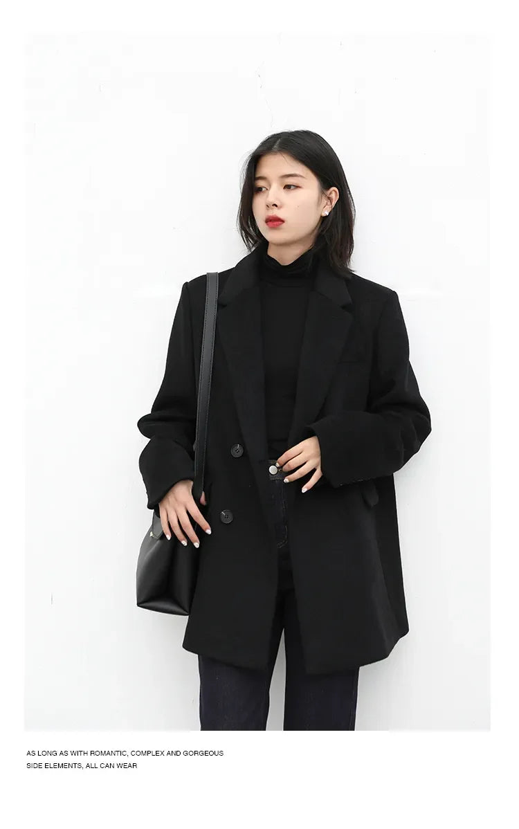 CHIC VEN Autumn Winter Women Coats Wool Blend All-match Mid-length Blazer Women's Woolen Overcoat Female Fashion Clothing 2023