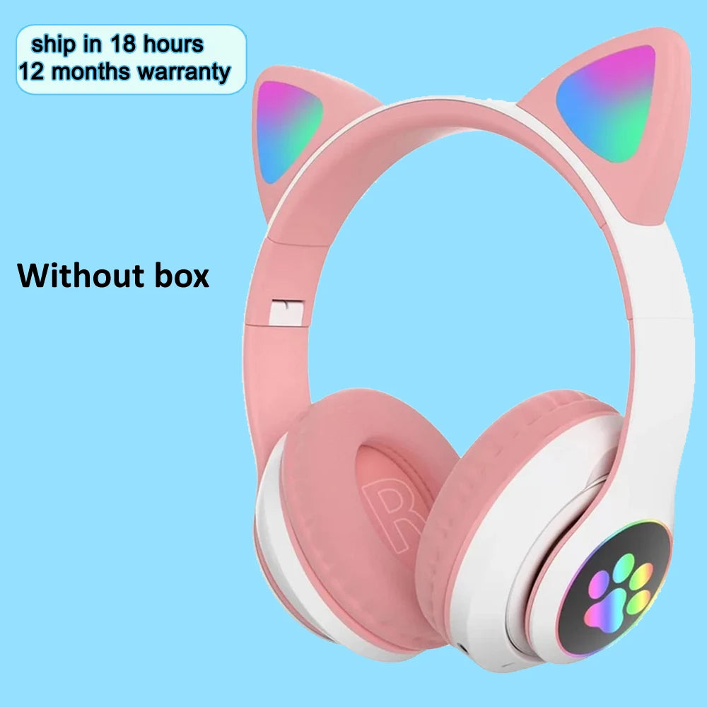 Flash Light Cat Ears Headphones Wireless With MIC Control LED Kid Girl Stereo Cute Music Helmet Bluetooth Phone Headset Earphone