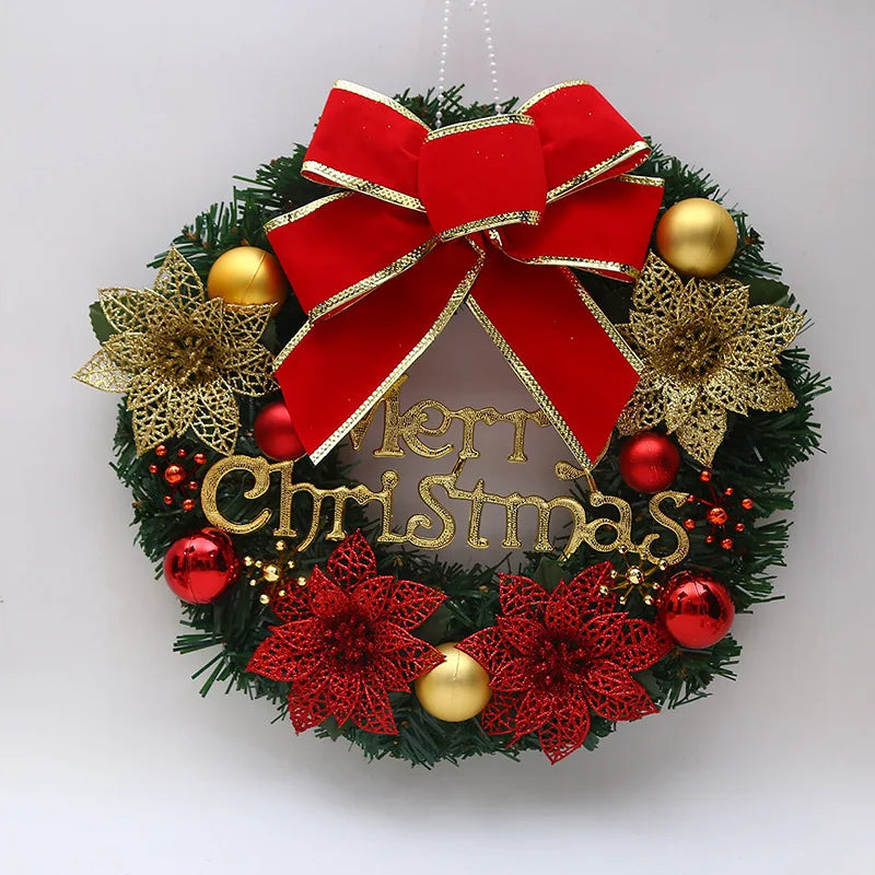 30*30cm Christmas Wreath, Artificial Red Berries Pine Cones Hanging Xmas Garland Ornament For Wall Window Door Christmas Pendant