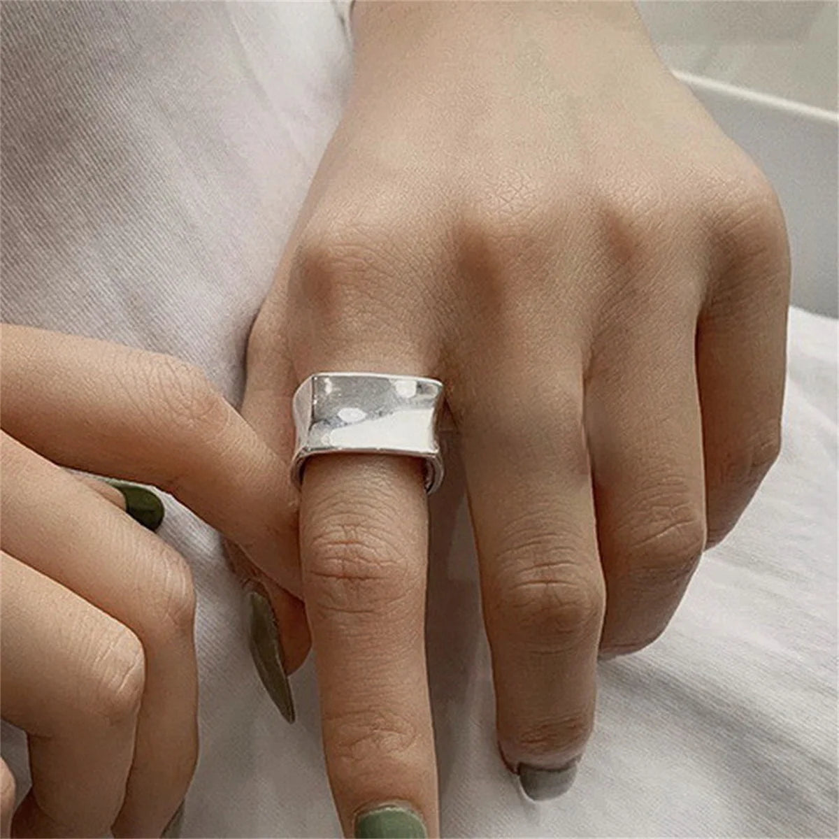 Simple Silver Color Irregular Finger Rings For Women Girls Geometric Multilayer Line Open Rings Exaggerated Bijoux Jewelry Gifts