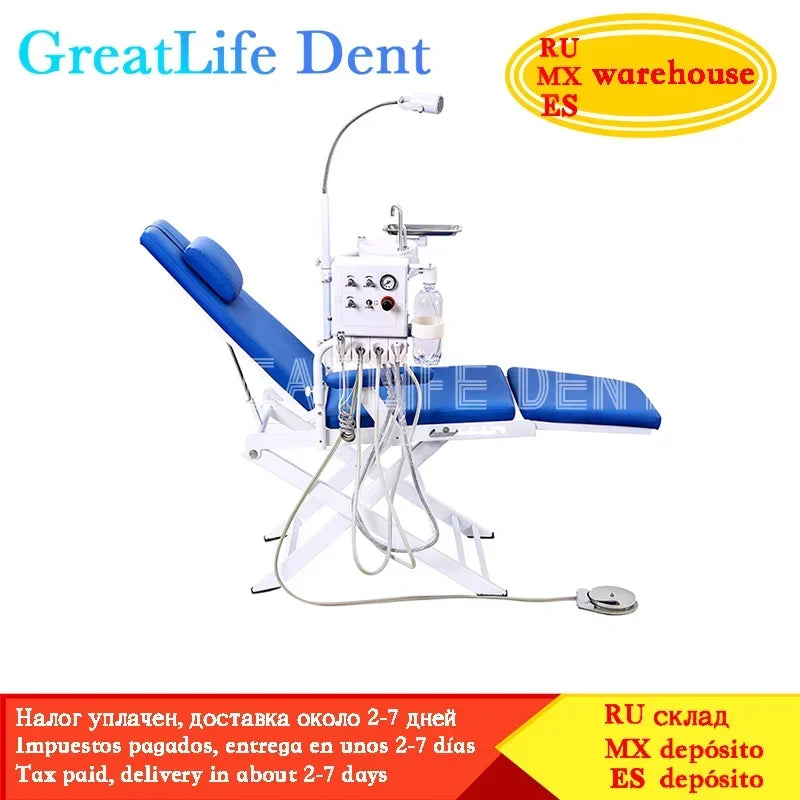 GreatLife Dent Cheap Dental Unit Dental Chair Complete Set Dental Folding Chair Sale with Led Lamp and Portable Turbine Unit