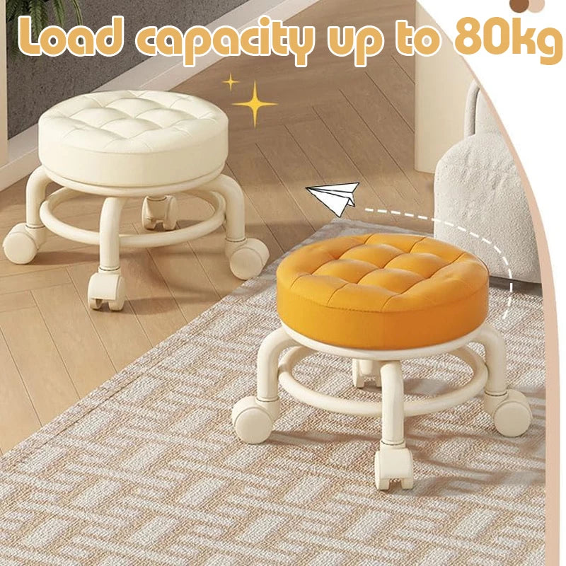 Household Pulley Low Stool Small Footstool Children Round Stool Chair Living Room Mini Sofa Stool with wheels Home Furniture